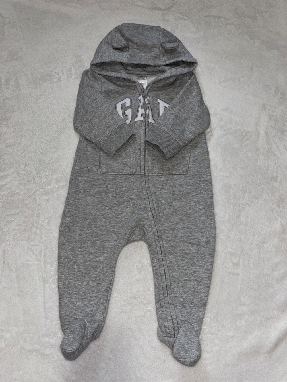 GAP Heather Gray zip up Hooded Footed Baby Romper 3-6 months